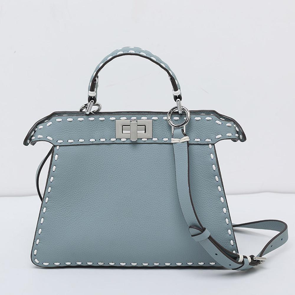 Kätzchentasche aus Rindsleder der ersten Schicht, komplett handgenäht, komplett mit Wachsfaden, Damenhandtasche aus echtem Leder, Schultertasche gray