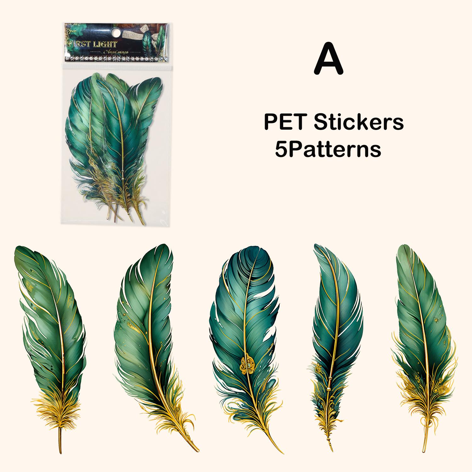 5 teile/paket Federn Aufkleber PET DIY Scrapbooking Kunst Collage Junk Journal Decor Aufkleber Schreibwaren grün