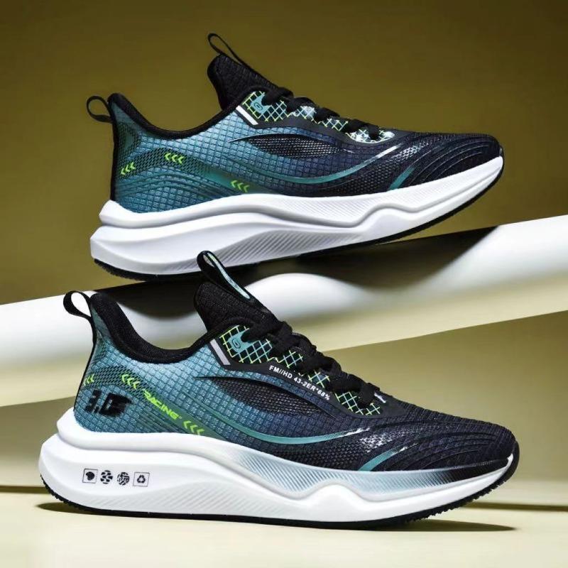 Neue ultraleichte Laufschuhe, Sportschuhe, atmungsaktive und stoßdämpfende Schuhe mit weicher Sohle für Studenten, Laufschuhe 44 schwarz/grün