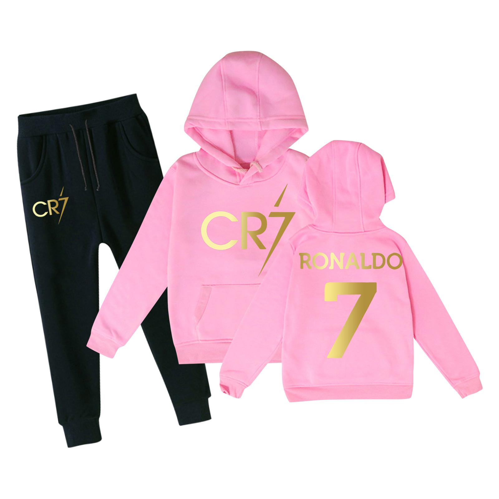 Kinder-Hoodie und Jogginghosen-Set in Rot mit schwarzer Hose, mit goldenem CR7-Design, Bequeme Sportkleidung für Jungen und Mädchen, Größen 4-12 90 rosa