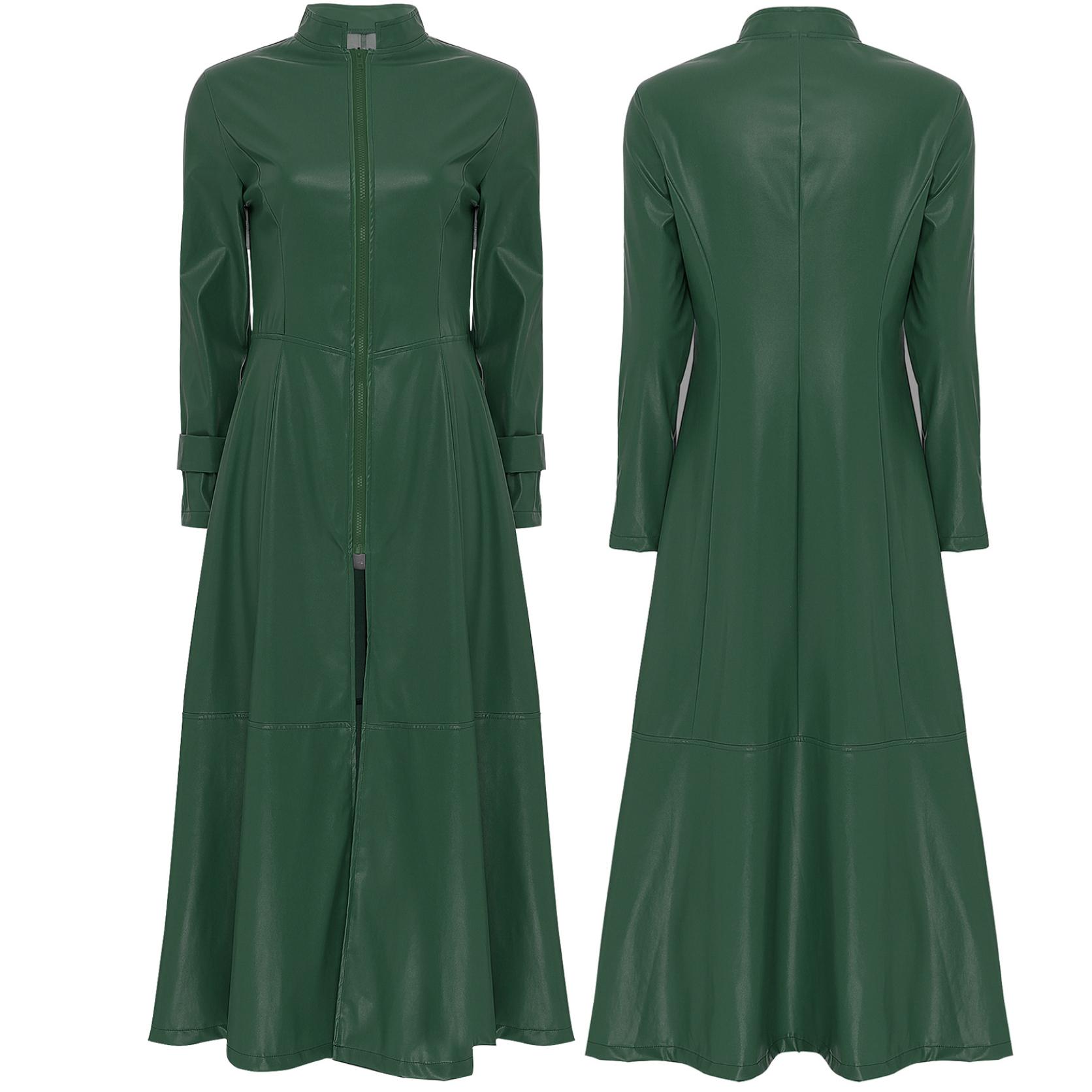 Steampunk-Stil, Gothic-Motorrad-Mantel, Disco-Party, langer Mantel, Kunstleder, Trenchcoat, Jacke, Umhang, Kleid, durchgehender Reißverschluss, knöchellang, für Damen und Herren S dunkelgrüne