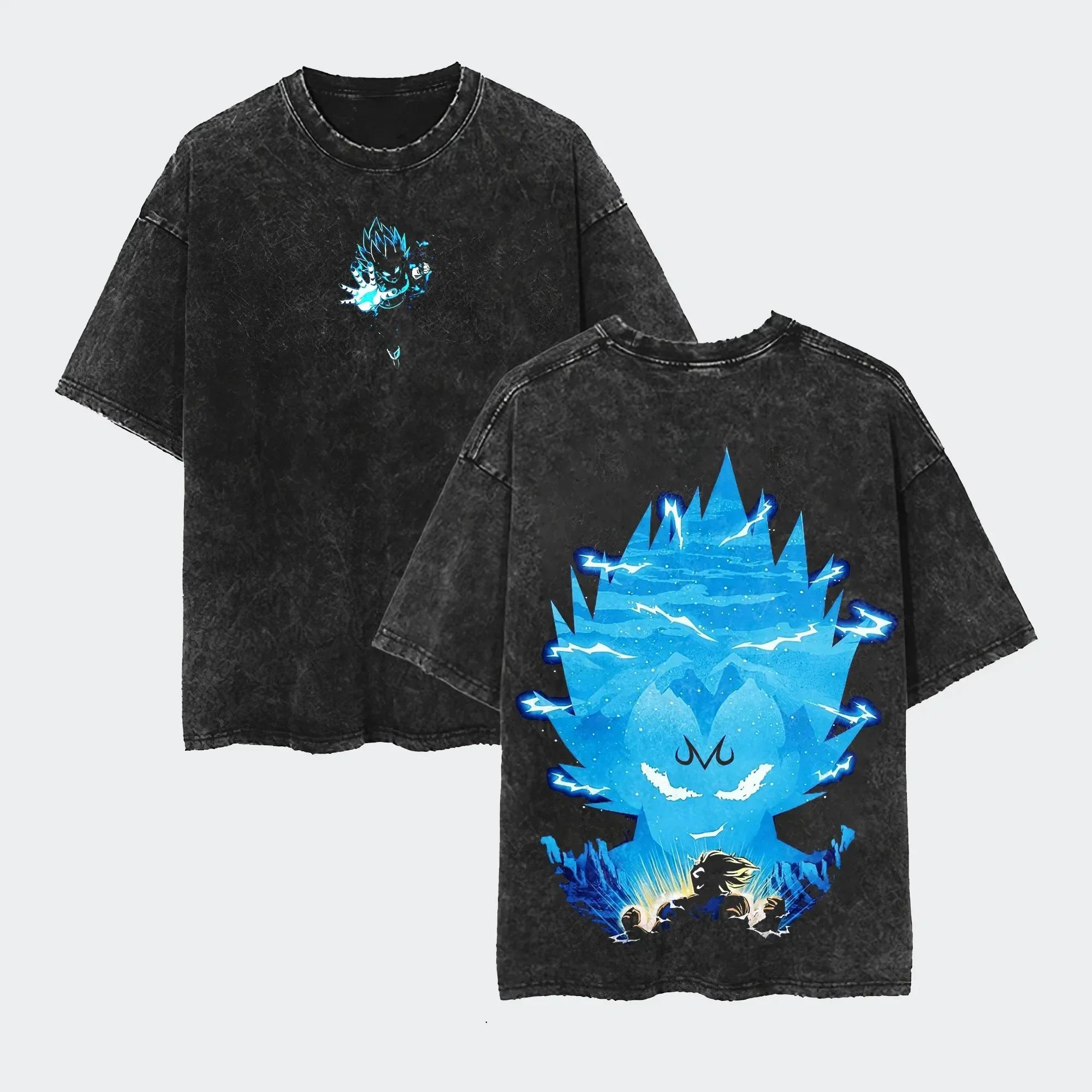 Anime Dragon Ball Cosplay Gewaschenes T-Shirt Baumwolle Kurzarm Locker Groß Lässig Sport Fitness T-Shirt Herren Harajuku Kleidung XXXL schwarz