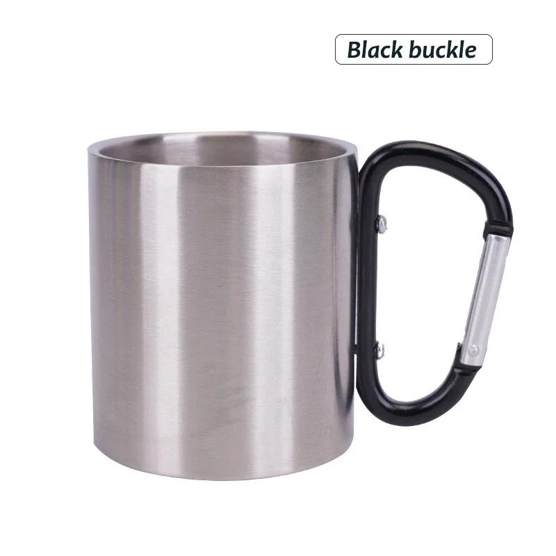 200ml Outdoor Camping Becher Edelstahl Tasse Reisen mit Karabiner Griff Kaffee Tee Becher Kochgeschirr Set Outdoor 150-200ml schwarz