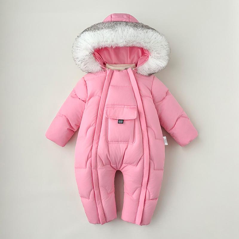Baby Strampler Jacke Für Jungen Und Mädchen Verdicktes Kleinkind Outfit Warm Und Verdickt Für Draußen Strampler 90 rosa