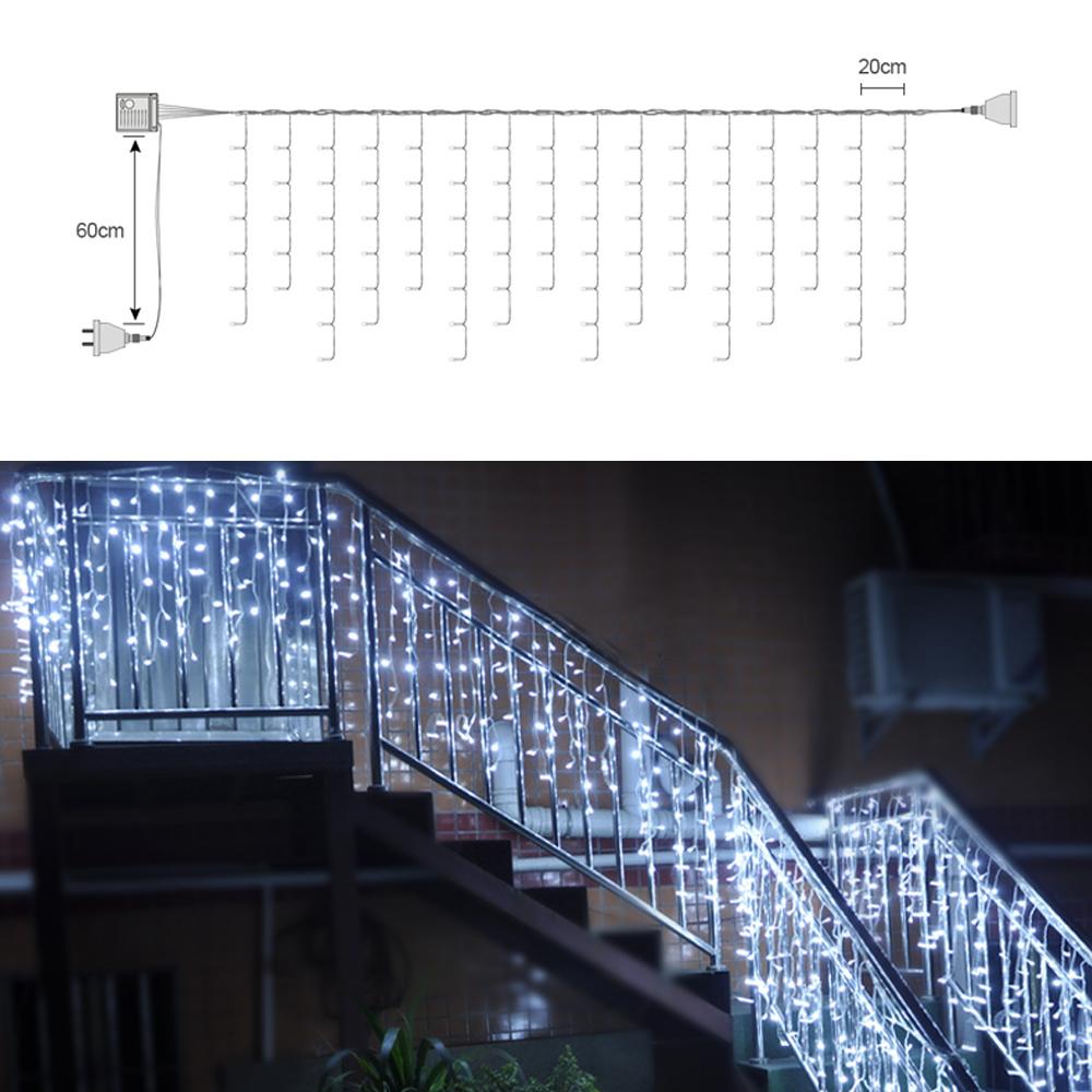 5M herabhängender 0,4-06m Vorhang Eiszapfen-Lichterkette 10M Stern-Lichterkette LED-Girlandenlampe Weihnachtslicht Outdoor-Hochzeitsfeier Gartendekoration mit EU-Stecker 5M Icicle String Light weiß
