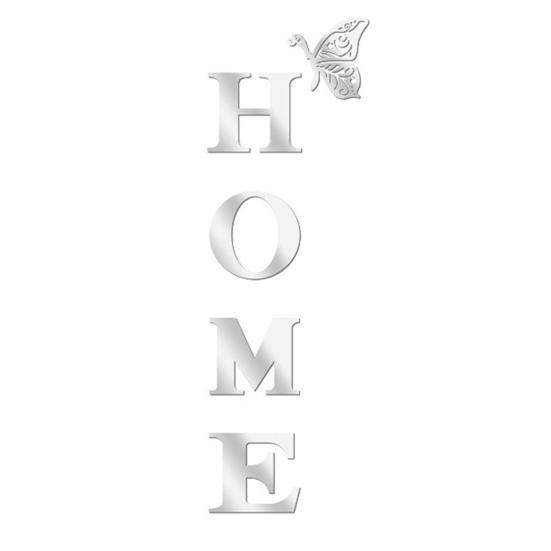 Spiegel Home Buchstabenschilder Acryl Wandaufkleber Buchstaben Reflektierende Wandtattoos für Wohnzimmer Schlafzimmer Küche M silber