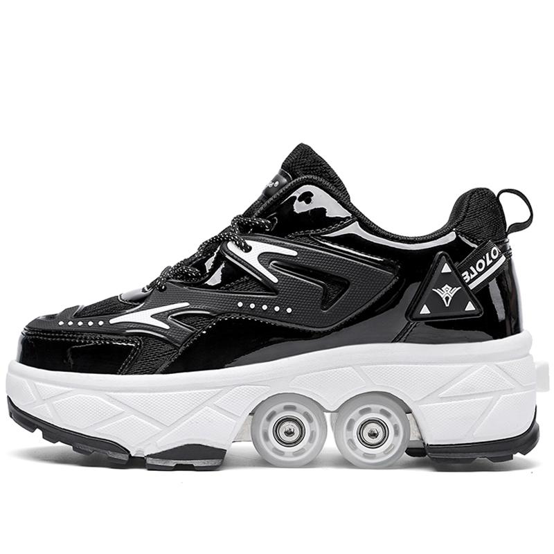 Roller Roller Schuhe 4-Rad Deformationsschuhe Rollschuhe Herren und Damen Erwachsene Ausreißerschuhe Schlittschuhe Schuhe mit Rädern 38 schwarz