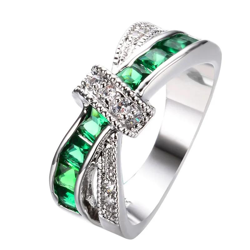 URMYLADY Klassische 925 Sterlingsilber Diamant 8 Größen Ringe Für Frauen Farbiger Zirkon Modeschmuck 8 grün