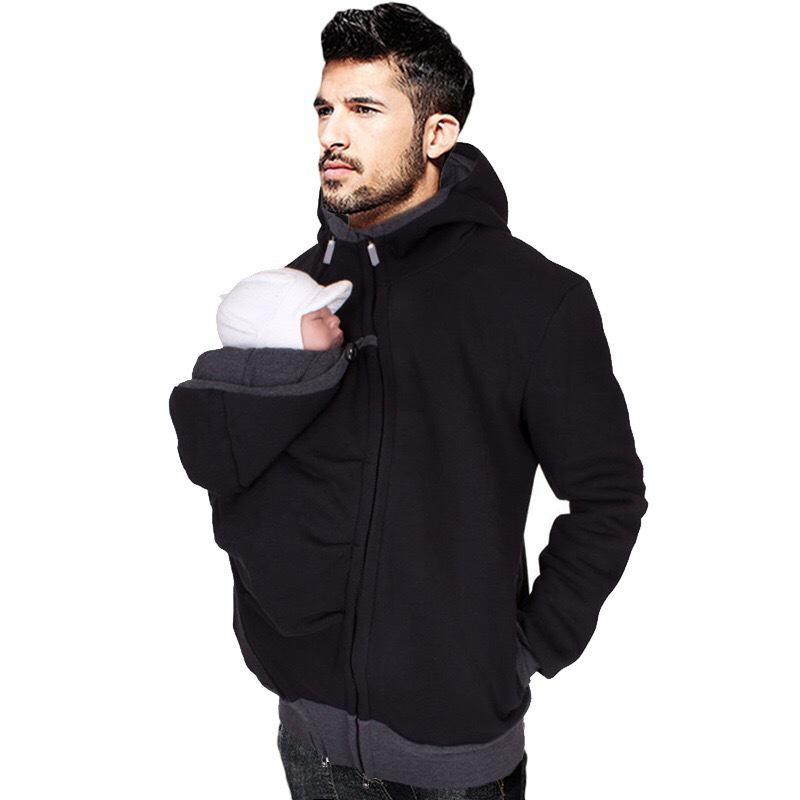 Europäisches und amerikanisches multifunktionales Känguru-Sweatshirt für Papa und Mama mit Wickeltasche – Herbst/Winter Herrenbekleidung Extra Large schwarz
