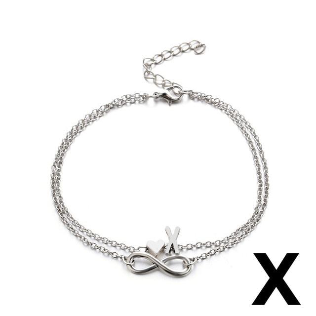 Boho Fußkettchen mit Initiale Herz Unendlichkeit Silber Farbe Fußkettchen an der Beinkette 26 Buchstaben Fußkettchen für Frauen Knöchel Strand Fußschmuck white