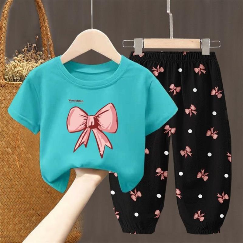 2 Teile/satz Sommer Sets Kinder Kleidung der Mädchen Kinder Kleinkind Kleidung Niedlich Mode T-shirt Top + Hosen Baby Mädchen Kleidung 90 blau