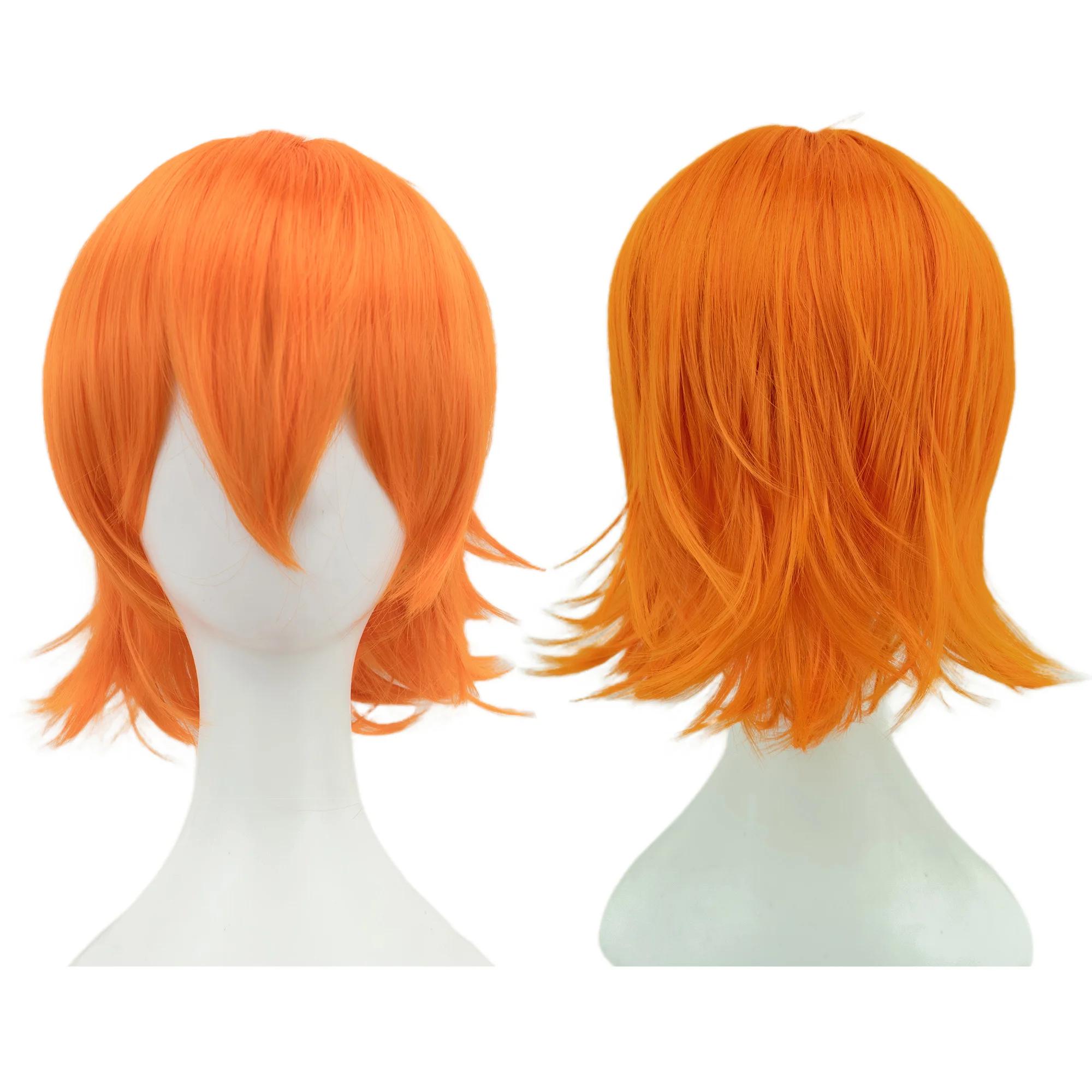 Synthetische Unisex 12 Zoll Kurze Cosplay Haare Party BOB Perücken mit Pony Rosa Blond Orange Halloween Kostüm Lolita Perücke Bright Orange-12inches