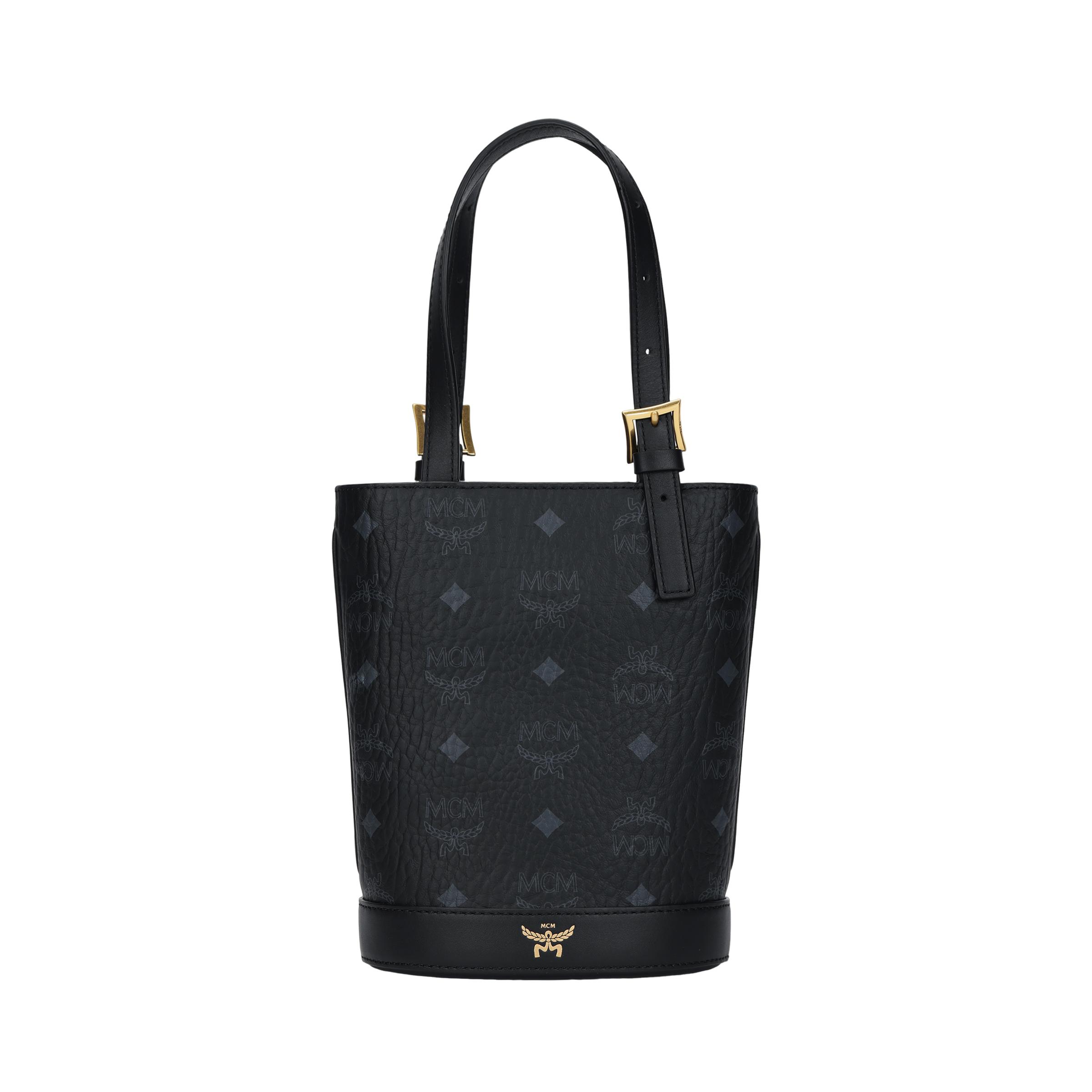 MCM Aren Klassische Schwarze Leder-Tragetasche Umhänge-Beuteltasche Schultertasche Mini Unisex-Taschen MWTEATA01BK001 Basic Set (Bag+Dust Bag)