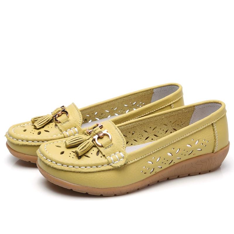 Sommerliche ausgeschnittene Lederschuhe für Damen, Einzelne Schuhe, Bohnenschuhe für Damen, Schuhe mit weicher Sohle und abgeschrägtem Absatz, Perforierte Schuhe für Damen EU39/CN40 apfelgrüne