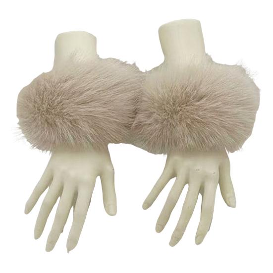 1 Paar Kunstfell-Handgelenkwärmer Flauschige Damen Plüsch-Ärmelstulpen Winddichtes Thermozubehör für Jacken Pullover apricot