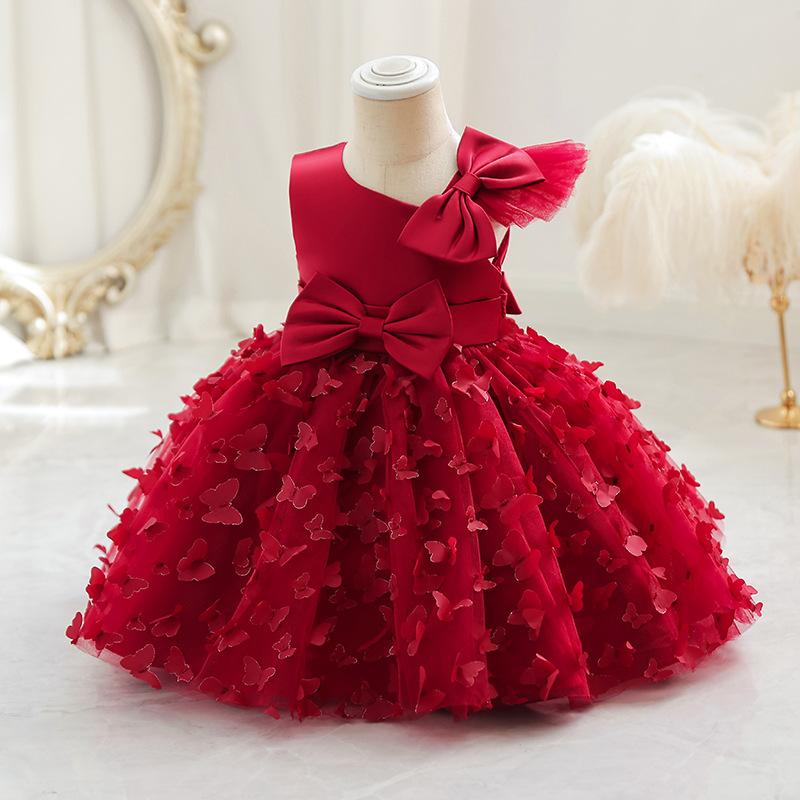 Mode Party Mädchen Prinzessin Kleid Mesh Kinder Kleid Neue Mittlere Kinder Ponton Kleid Geburtstag Jahr Alt Kleid Kleid 100cm wein rot