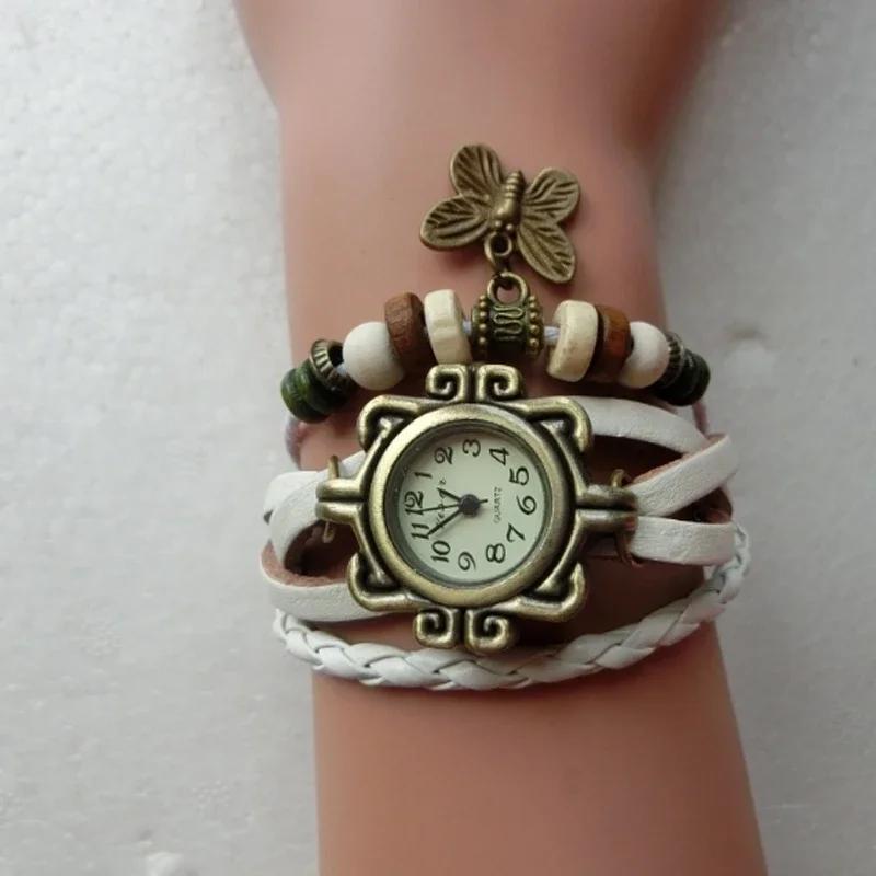Damen-Armbanduhr aus echtem Leder im Vintage-Stil, mehrschichtig, handgefertigt, Armband, Armbanduhr, verstellbare Länge, Paar-Armband