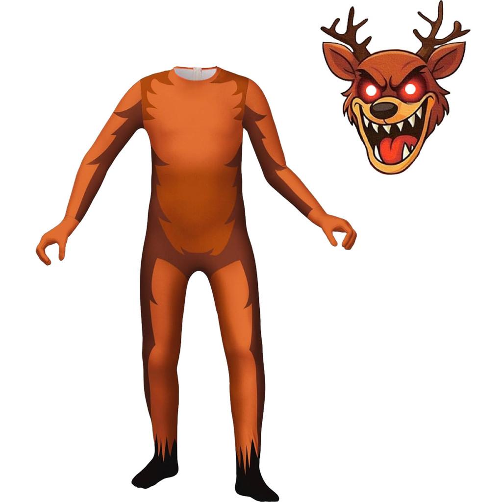 Kinder Jungen Mädchen 99 Nächte im Wald Druck Langarm Jumpsuit Masken Sets Halloween Cosplay Kostüme 160cm