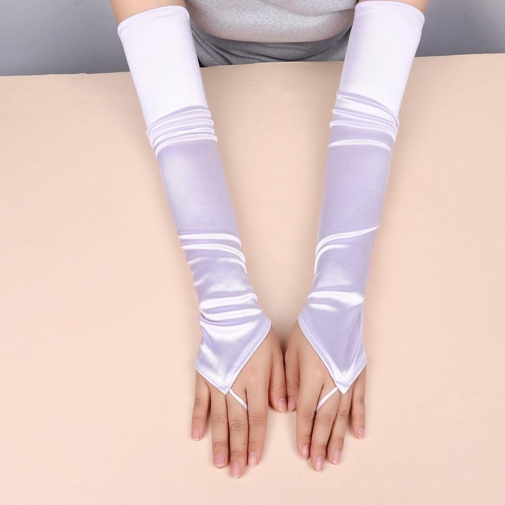49CM Damen Handschuhe Satin Lange Fingerlose Handschuhe Neu Haken Fingerhandschuhe Hochzeit Braut weiß