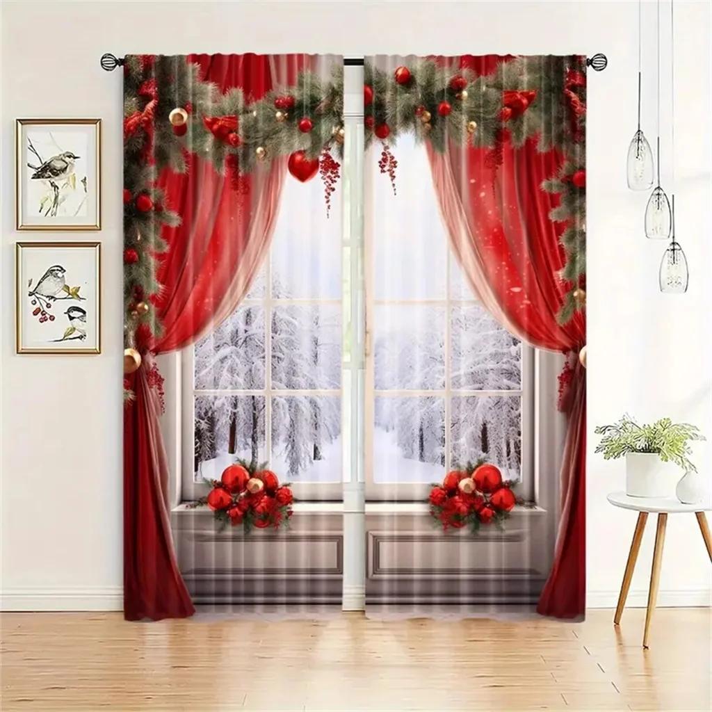 3D Weihnachten Vorhänge 3D Schneemann Schneeszene Druck Rot Schlafzimmer Paneele Feiertagsdeko 2 Paneele Weihnachten Fenstervorhänge 50W130H(CM)X2PCS&Grommet Top gray