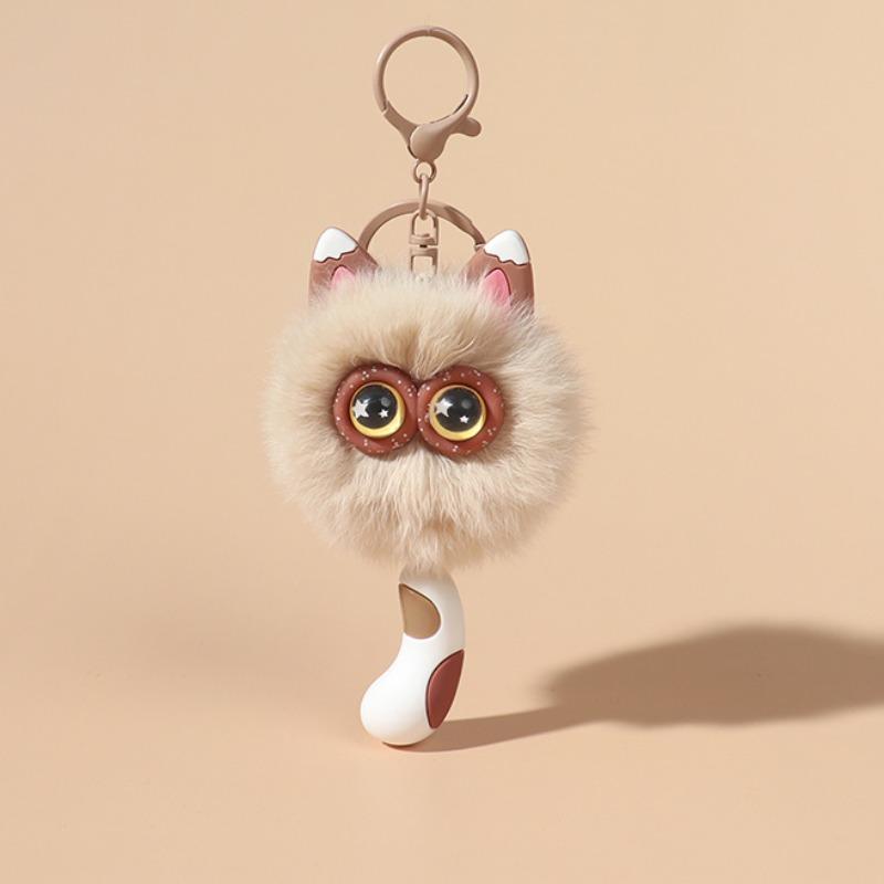 Niedlicher Rexkaninchenhaar Kätzchen Schlüsselanhänger Anhänger Mädchen Herz Plüsch Cartoon Puppe Puppe Taschenzubehör Geschenk khaki