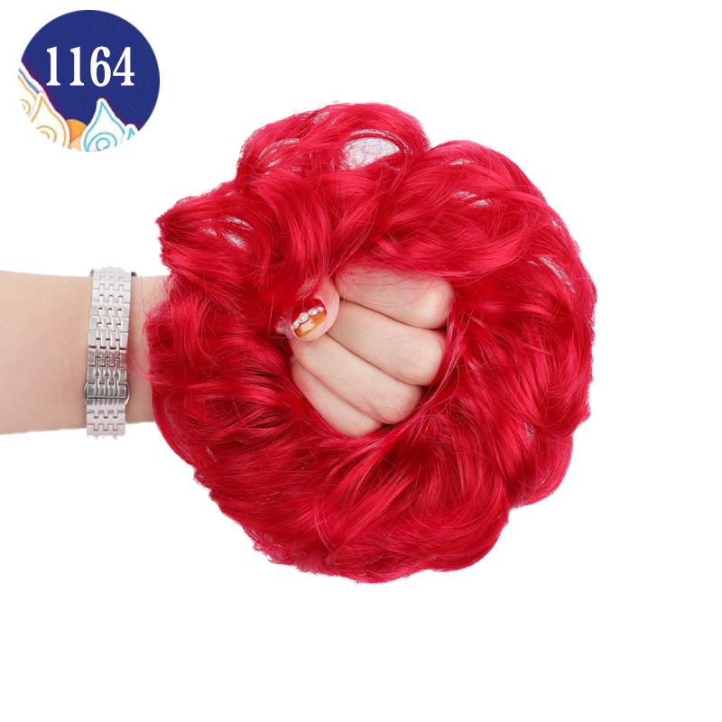 Haarknoten, Haarteil, dunkelbraun, Messy Bun, Haarverlängerung, für Damen, gewellt, lockig, Hochsteckfrisur, Haargummi, elastisch red