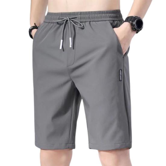 Herren Sommer Shorts Elastischer Kordelzug Taille Gerade Shorts mit weitem Bein Taschen Design Eisseide Einfarbig Sport Shorts L dunkelgraue