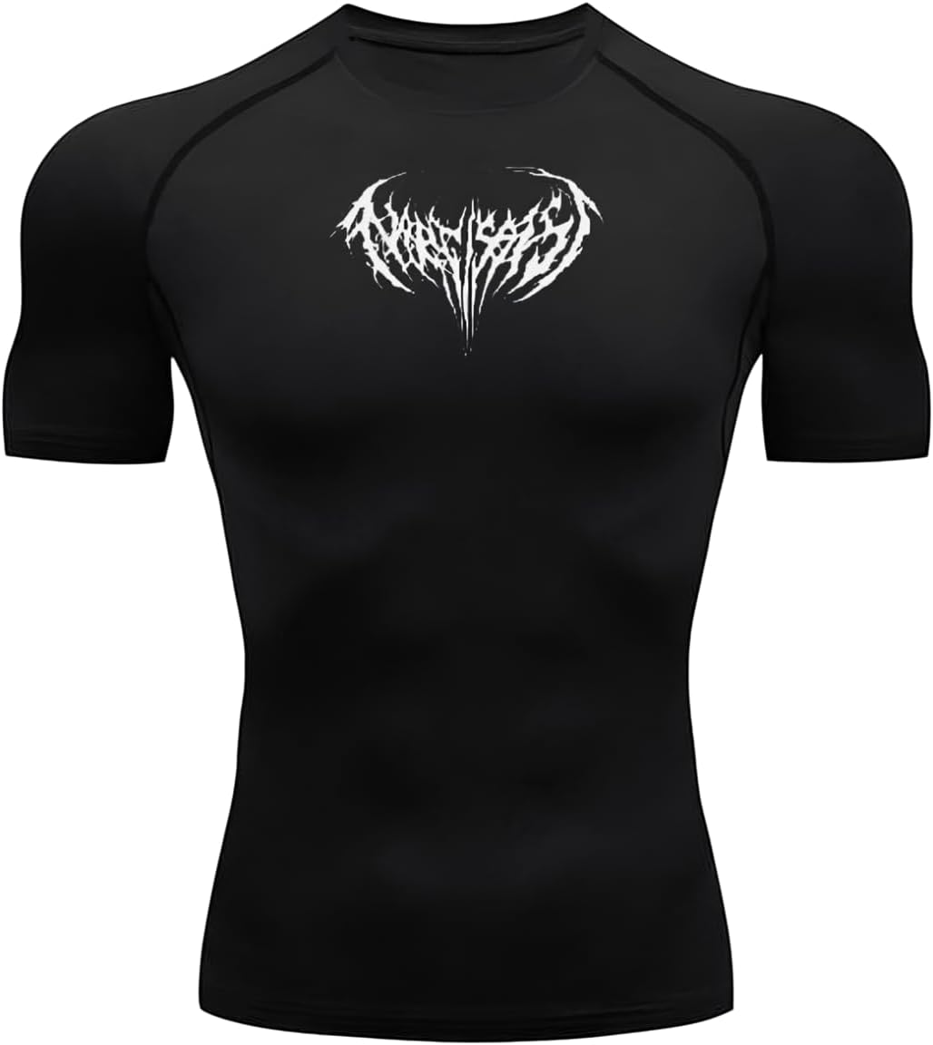 Schwarzes Kompressionsshirt mit grafischem Metalldesign für Herren im Fitnessstudio, Fitnesstraining, Leistung, Sportbekleidung, Sportkleidung L schwarz