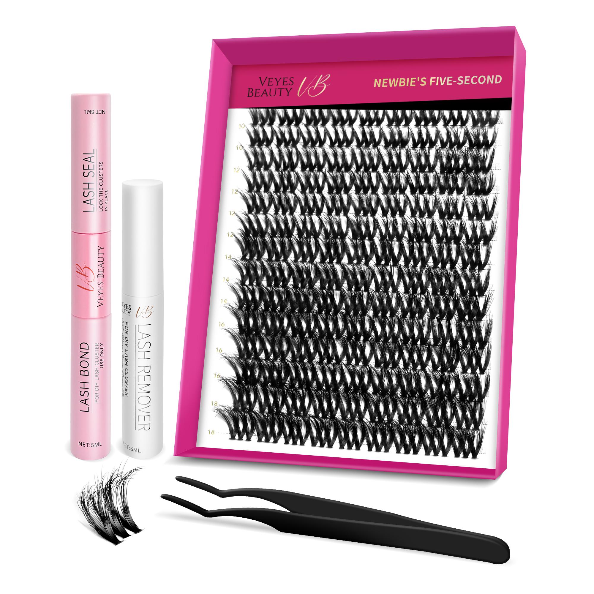 Veyesbeauty Muse Cluster Lashes, flauschige Einzelwimpernverlängerungen, 3D-geschichtetes Volumen, 126 Cluster, 10–18 mm Lash Kit schwarz