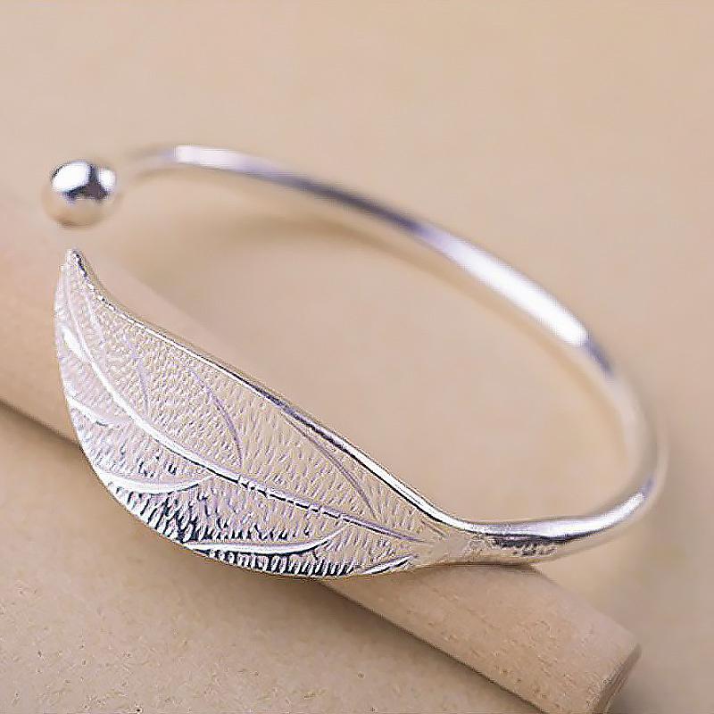 Silbernes Damen Armreif Offen Blattförmig Verstellbarer Charm Armreif Mädchen Party Schmuck Weihnachtsgeschenke