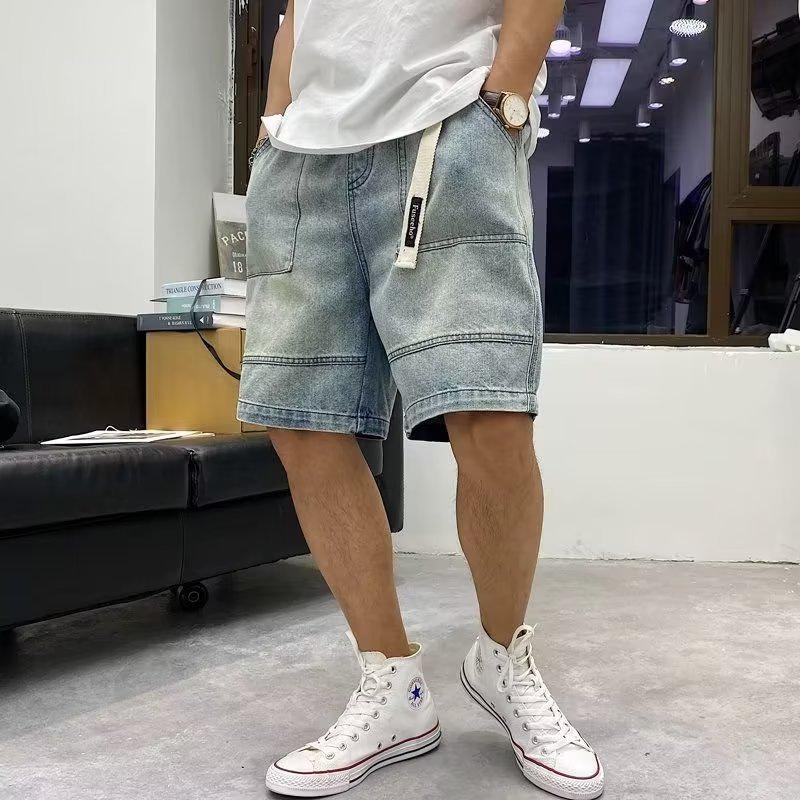 Herren Sommer Hip-Hop Locker sitzende Denim Shorts, Japanischer Stil Lässige Arbeitskleidung Fünf-Zoll-Shorts 2XL hellblaue