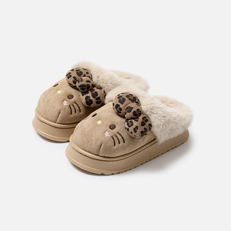 Winter Kätzchen Hausschuhe für Damen Plüsch Kawaii Niedlich Sanrio Zuhause Warm Baumwollhausschuhe Cartoon Zuhause Indoor Schuhe Geschenke 40-41 khaki