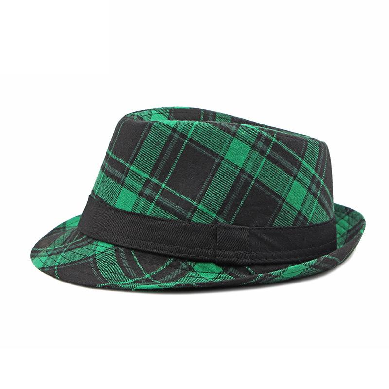 Plaid Jazz Hut Männer Frühling Sommer Klassische Plaid Hut Frauen Britischen Vintage Panama Fedora Hüte Gentleman Hut Sonnenblende Kappen 56-58cm grün