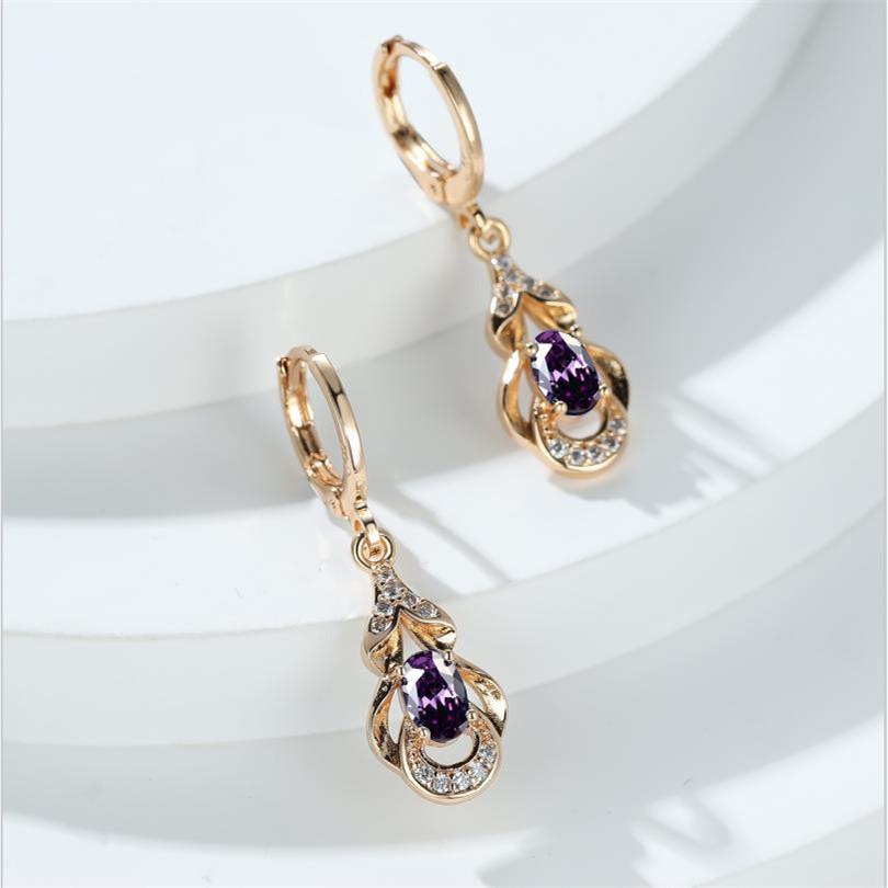 Vintage Bohemian Ethnischen Stil Gold Farbe Wasser Tropfen Ohrringe Oval Cut Mehrfarbige Stein Tropfen Ohrringe Frauen Baumeln Haken Ohrringe Schmuck violett