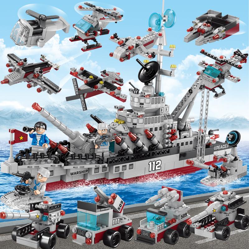 1256 Stücke Polizeistation Bausteine Spielzeug für Jungen Stadt Serie Blöcke Spielzeug Lernspielzeug für Kinder ab 6 Jahren Kinder Geschenke Warship-600Pcs