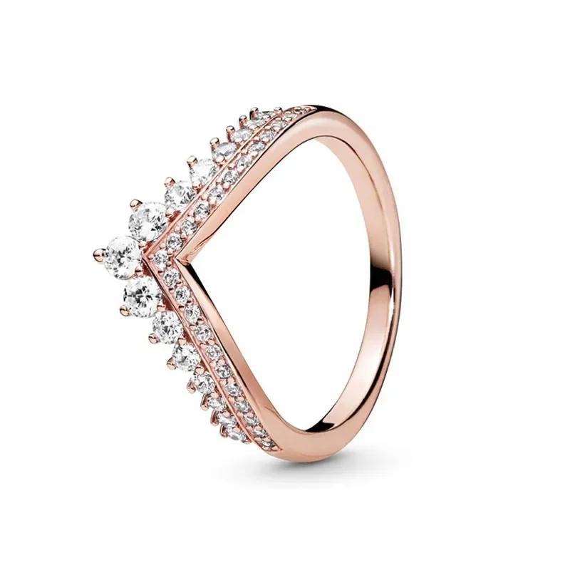 Modeschmuck 925 Sterling Silber Klassischer Ring aus Roségold Glänzender Kronen-Charm-Ring Exquisites Geburtstagsgeschenk für Damen 5 graue