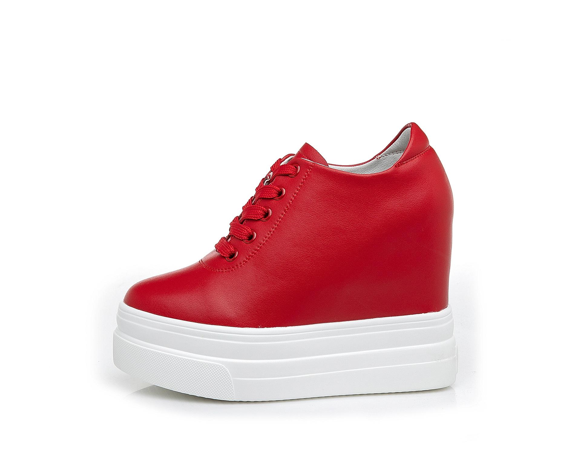 Mode Echtes Leder Erhöhte Damenschuhe 11cm Mode Klassische Freizeitschuhe Original Koreanische Version Absätze Herbst Sneakers Damen 36 rot