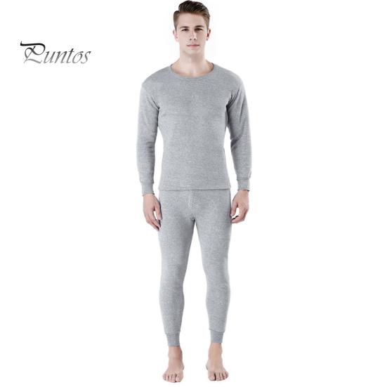 2 Teile/satz Männer Warme Anzug Oansatz Langarm Tops Elastische Taille Lange Hosen Set Einfarbig Plüsch Futter Pyjamas Set L licht grau