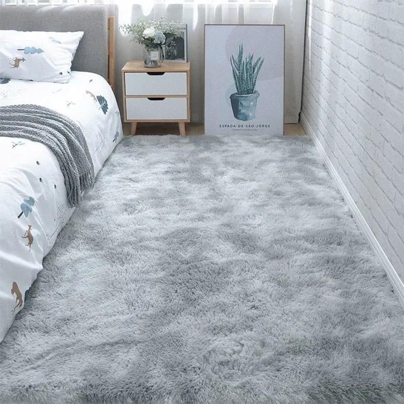 Teppich Schlafzimmer Nachttisch Teppich Plüsch Wohnzimmer Vollbodenmatte Mädchen Ins Zimmer Schmutziger Teppich Sofa Teppich Warm Große Fläche Kissen 80*160cm licht grau