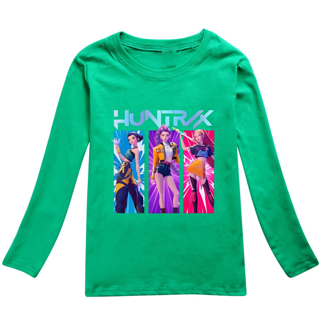 K Pop Dämonenjäger Langarm T-Shirts Rumi Mira Zoey Herbst Kinderbekleidung Niedliche Drucktops Geschenk Kinder Jungen und Mädchen Kinder Unisex T-Shirts 170 grün