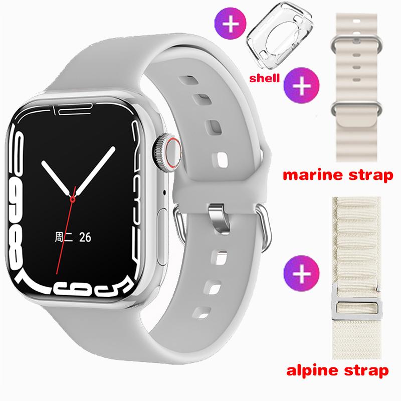 Smart Watch Damen Ultra Series 9 NFC Smartwatch Herren BT Call Wasserdicht Kabelloses Laden 2,05 Zoll Bildschirm für Watch 9 three straps silber