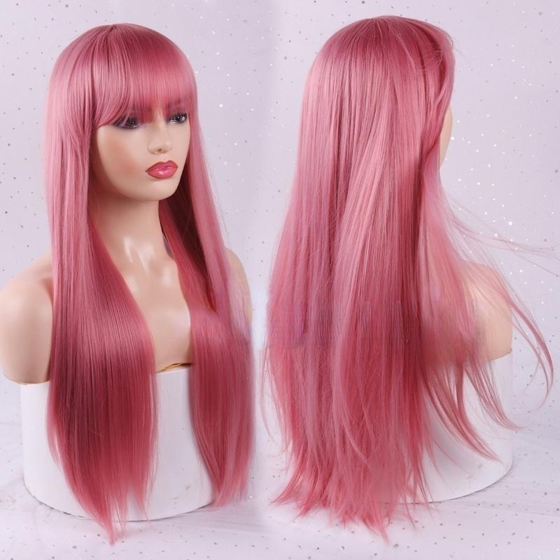MERISIHAIR Damen-Perücke, langes blondes glattes Haar mit Pony, hochwertige Kunstfaser-Perücke 97c