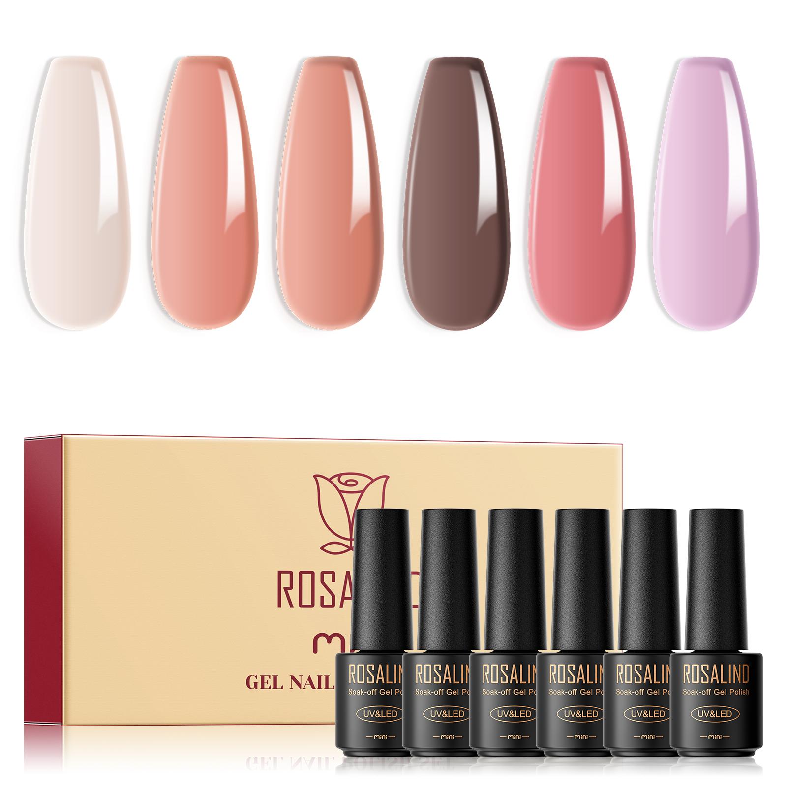 ROSALIND Gel-Nagellack-Set, 6 Stück, Nagelkunst-Maniküre-Set, semi-permanenter Gel-Lack, Hybrid-Soak-Off-UV-Lampe, DIY-Nagel-Gel-Nagellack-Set