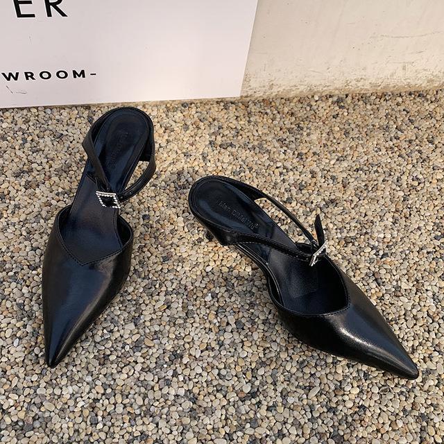 Sommer Luxus Frauen Rose Rot High Heels Closed Toe Slides Maultiere Marke Weibliche Stiletto Heels Hausschuhe Designer Party Schuhe 5