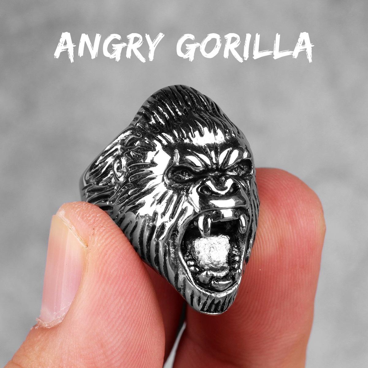 Edelstahl Herrenringe Gorilla Affe Punk Hip Hop Cool Persönlichkeit für Männlich Freund Schmuck Kreativität Geschenk 10 white
