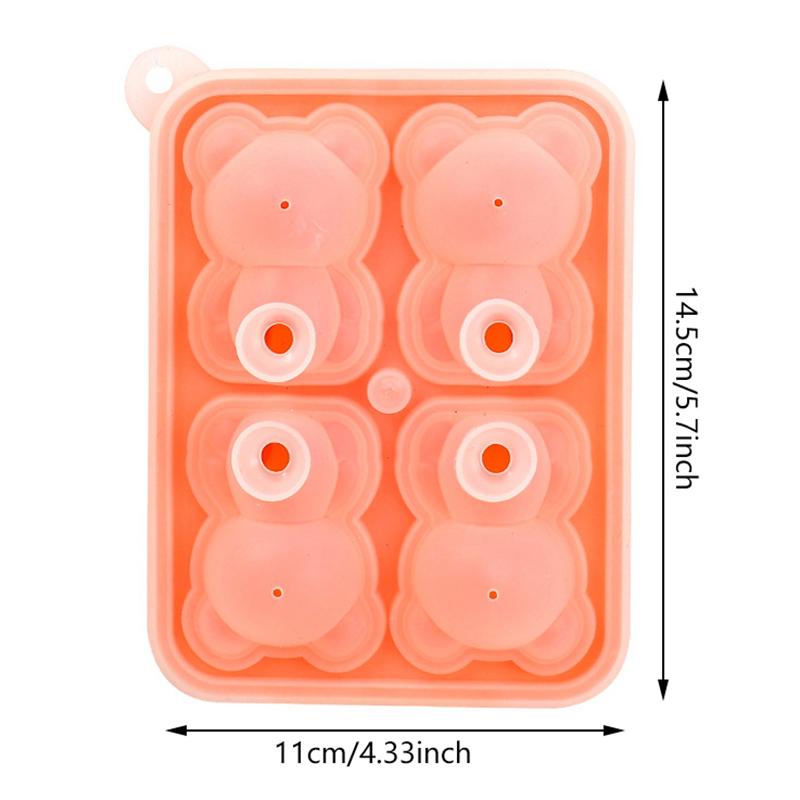 3D-Bären-Eiswürfelform, Bären-Eiswürfelschale, leicht zu lösender Silikon-Eisball-Maker, Getränketablett für gekühlte Getränke, Whisky und Cocktails rosa