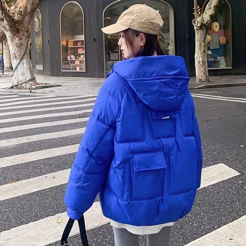 Winter Daunenjacke Damen Kapuzenmantel Damen Dicker Baumwolle Gefütterte Damen Mantel Übergröße Casual Loose Parka XXL blau