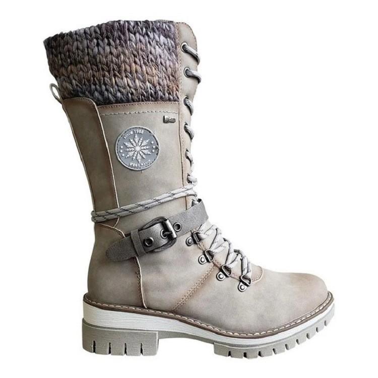 Amerikanische Ritterstiefel Europäische Und Amerikanische Winter Schnürung Vorne Damen Perfekte Passform Mittelhoch Quadratischer Absatz Runde Spitze Genäht Europäische Und 39 gray