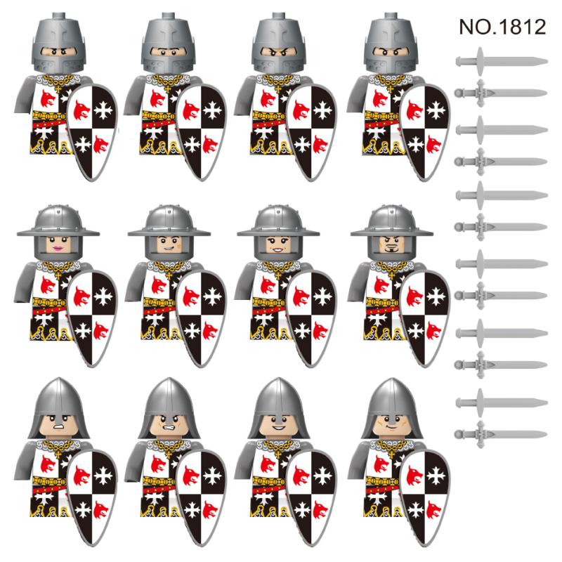 MOC Krieg Militär Mittelalterlichen Gebäude Block Ritter Figur Krieger Soldat Speer Schwert Schild Diy Waffe Burg Armee Zubehör Spielzeug