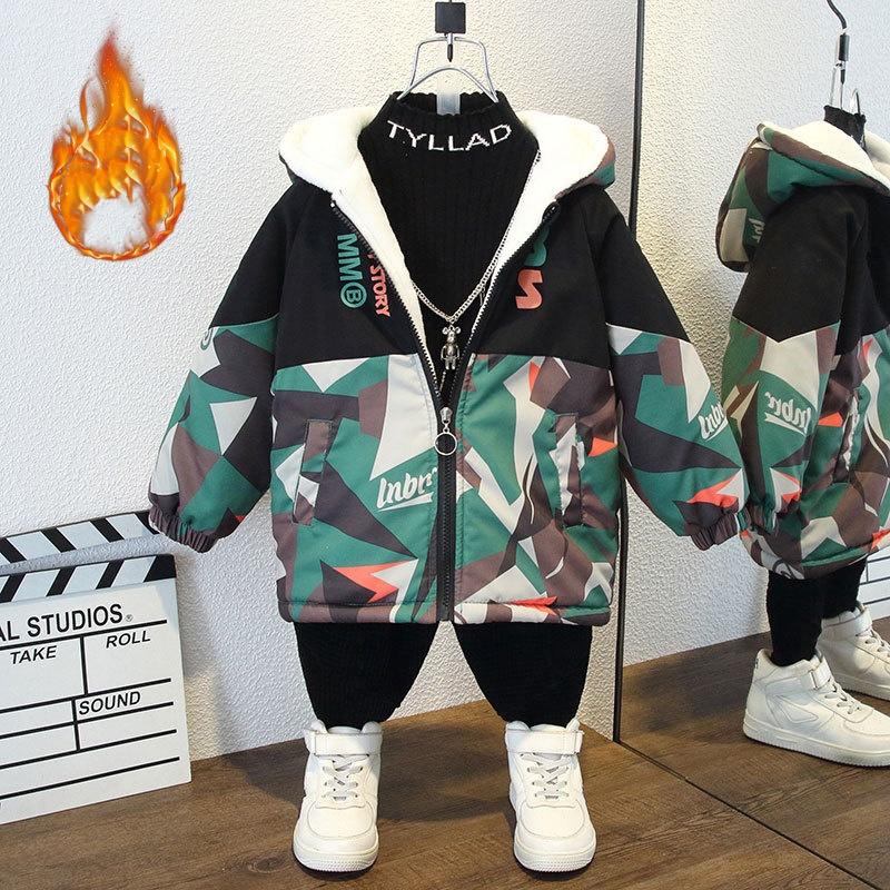 Baby Freizeitkleidung Kinder Dicke Jacken Jungen Herbst und Winter Kleidung Plus Samt Jacken 130 grün